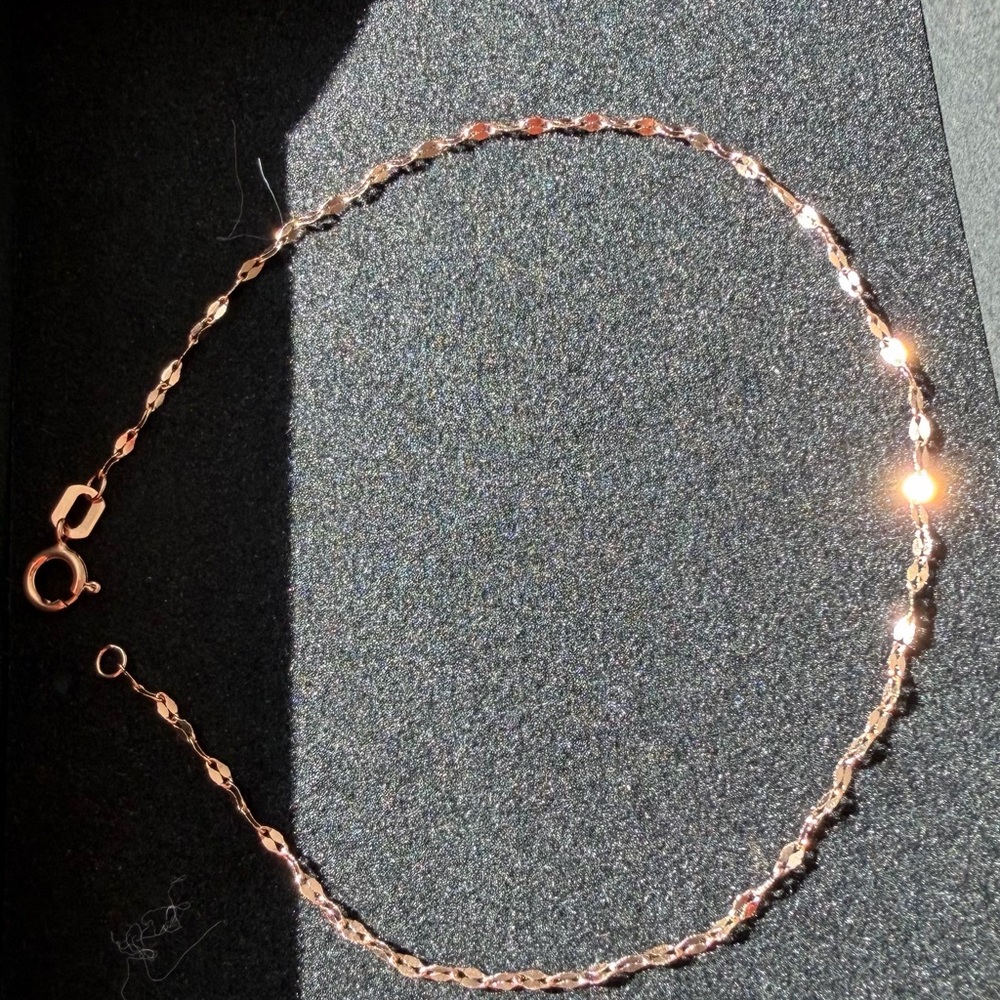 10K Solid Rose Gold Bracelet 6 inch 1.3mm Diamond Cut Chain Mirror link
